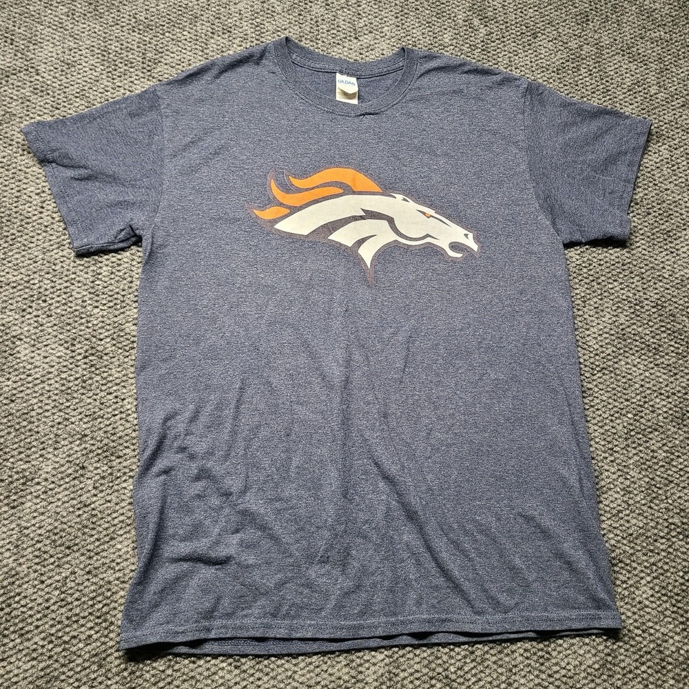 Denver Broncos T-Shirt NFL Team Black Men's Medium Gildan Graphic Heather Grey